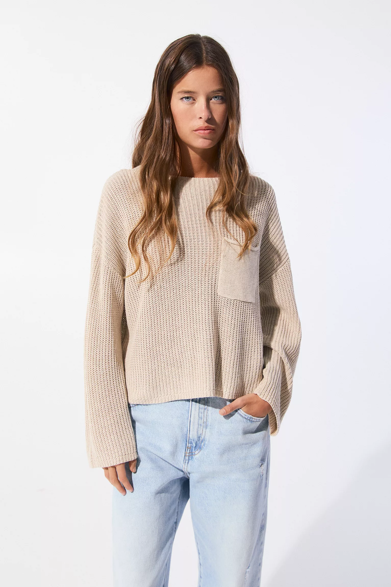 Purl knit jumper with pocket