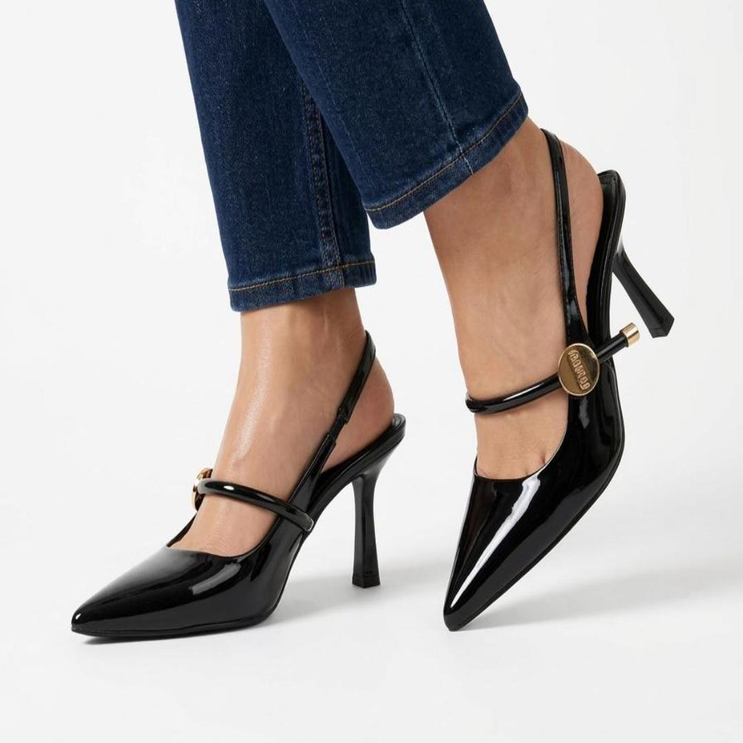 High Heels Slingback Leather with Strap