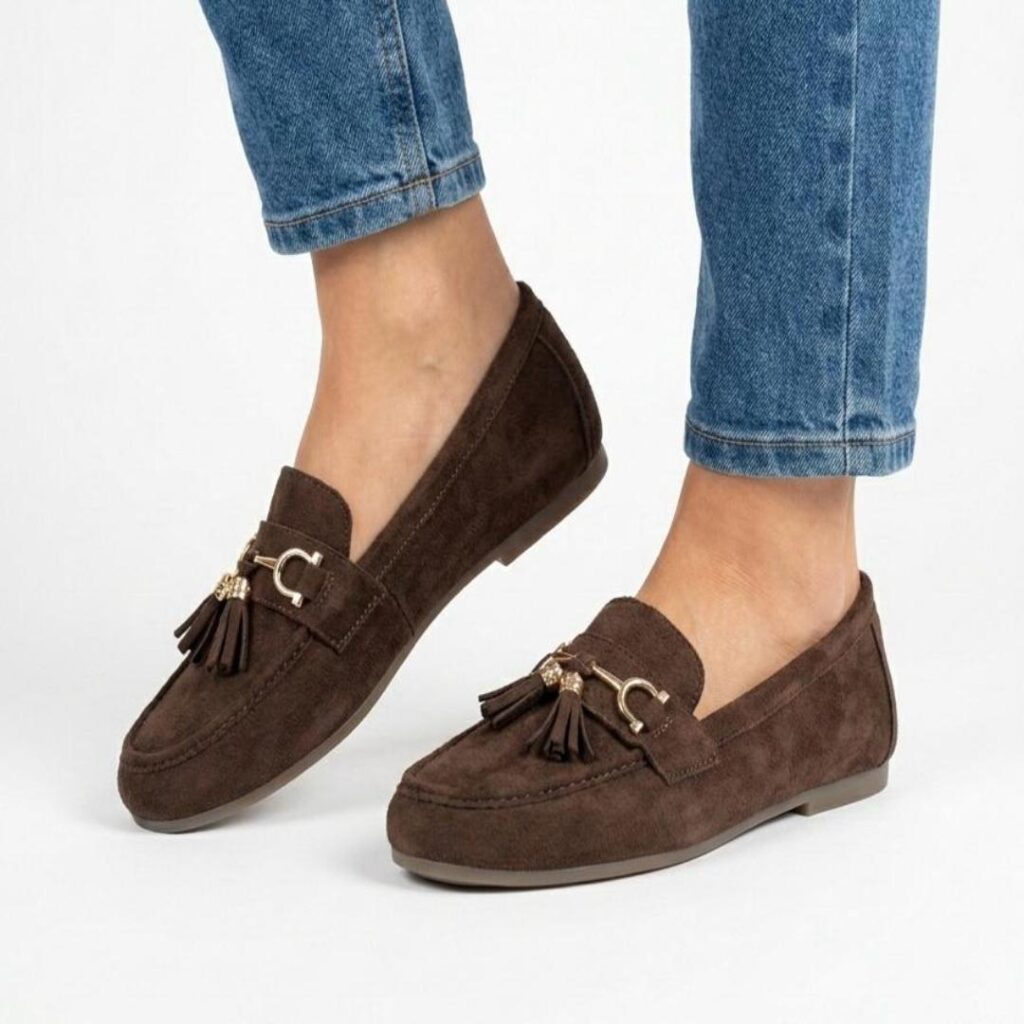 suede loafer shoes featuring tassels
