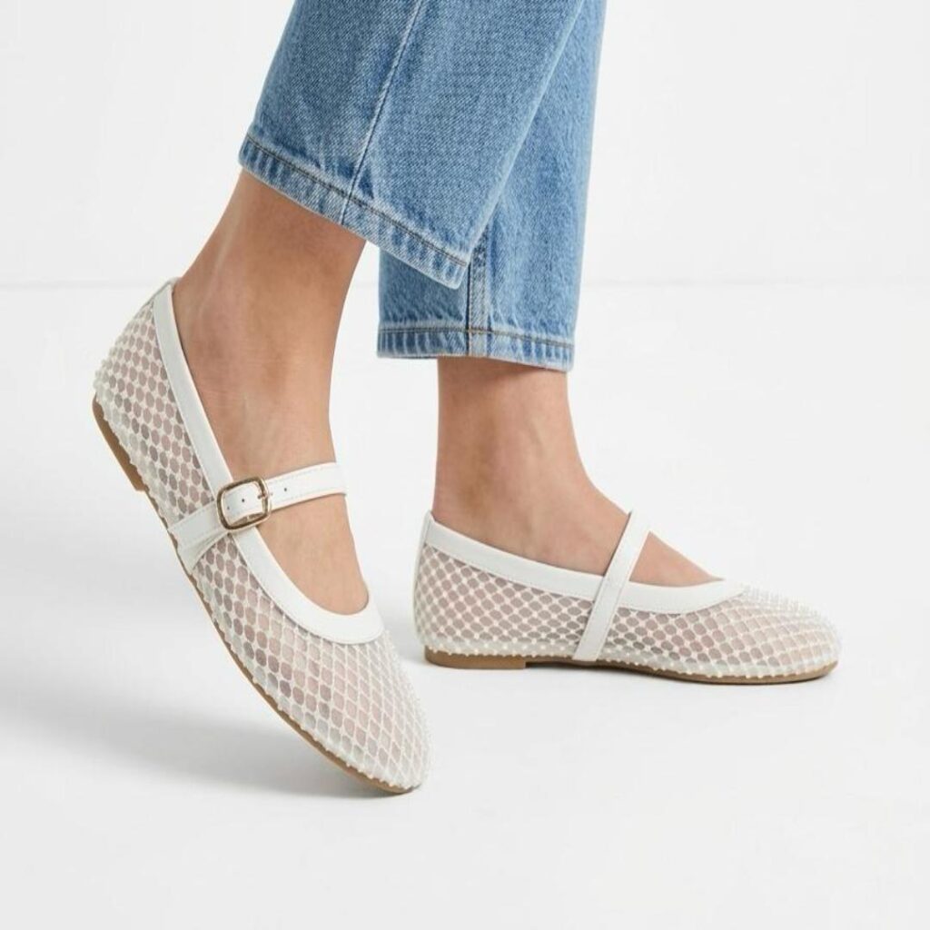 Mesh Leather Flat Shoes