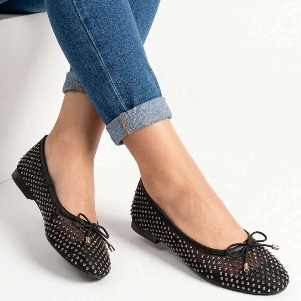 Woven Leather Ballet Printed Flats