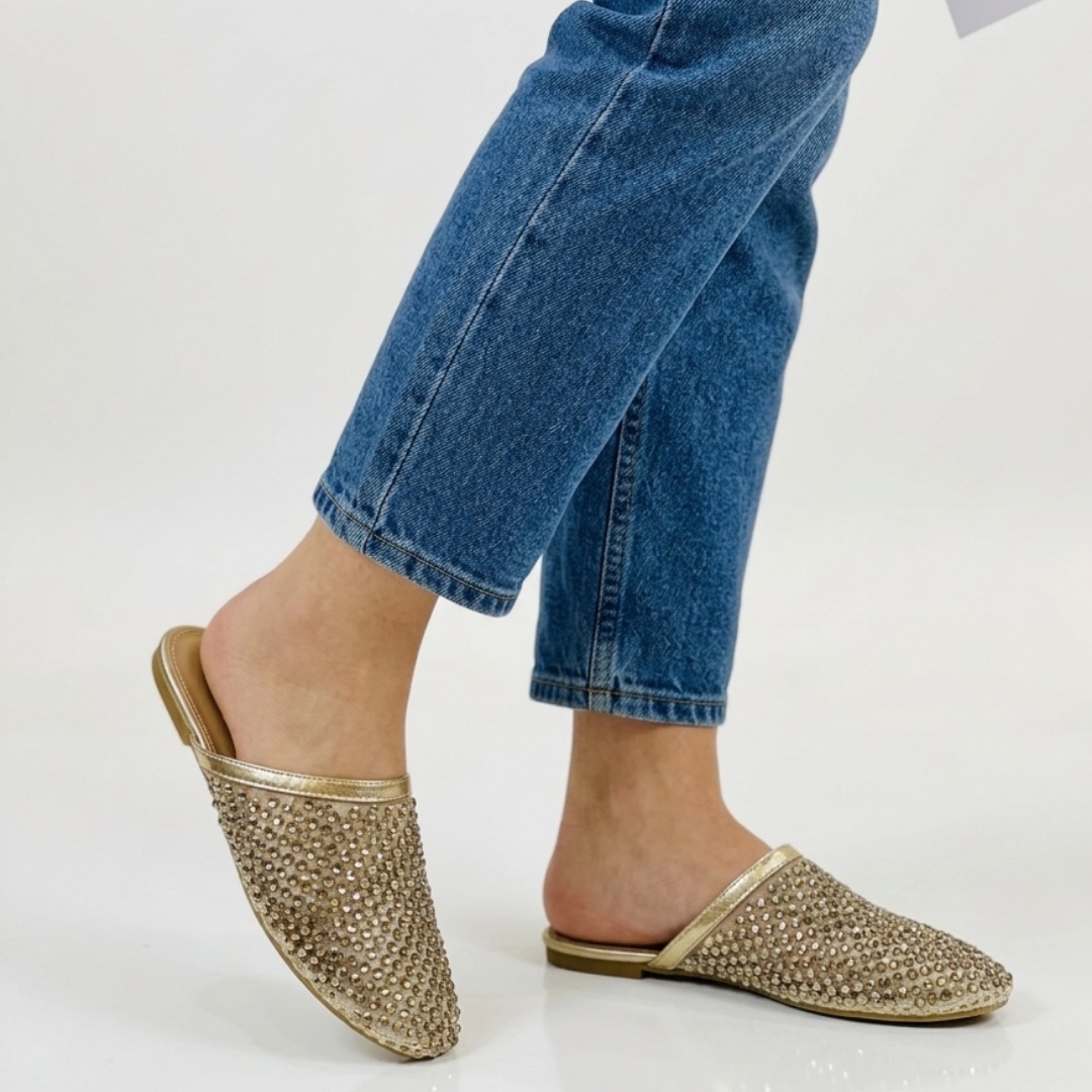Embellished rhinestone mesh slip-on mules - الصورة 4