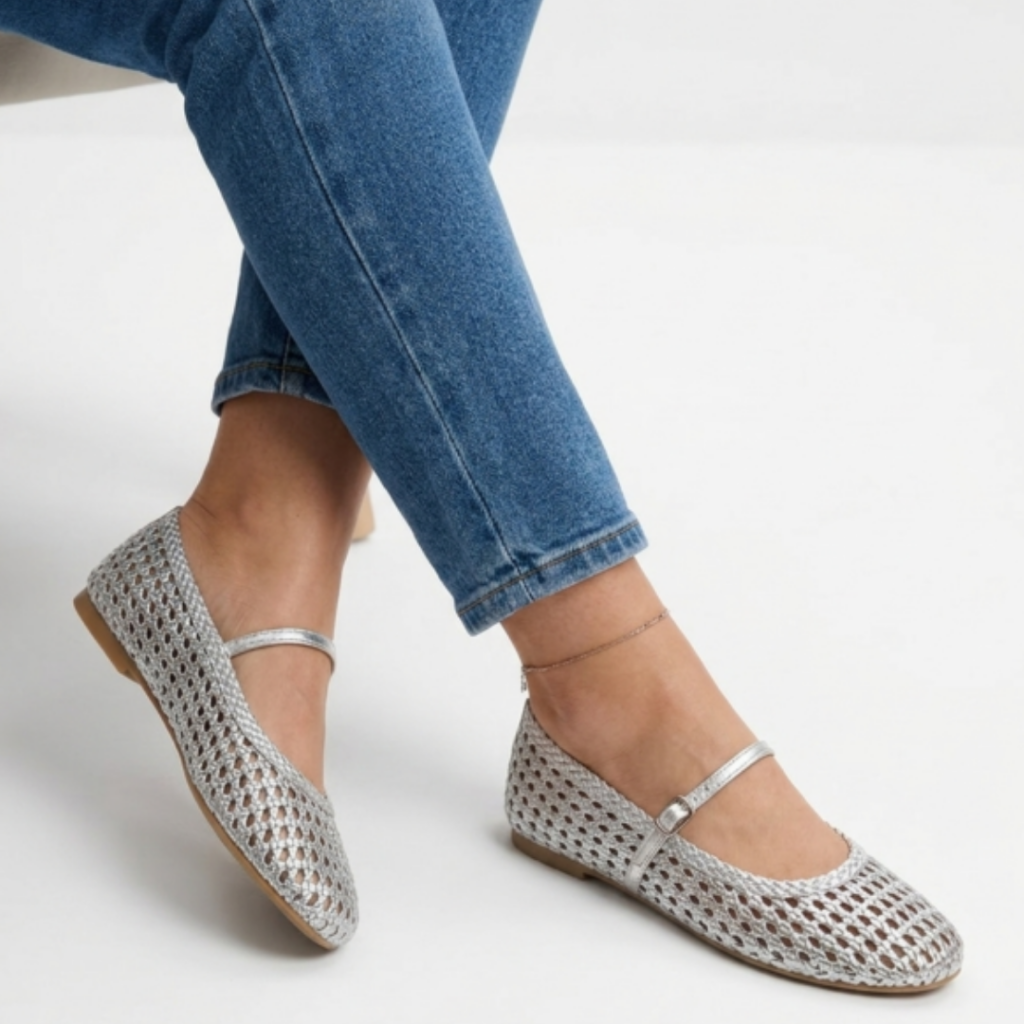 Bobbi leather woven Mary Jane ballet flats