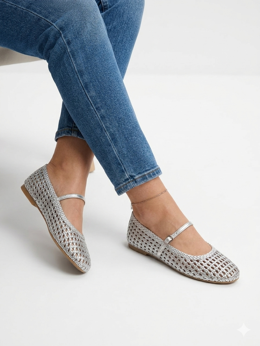 Bobbi leather woven Mary Jane ballet flats