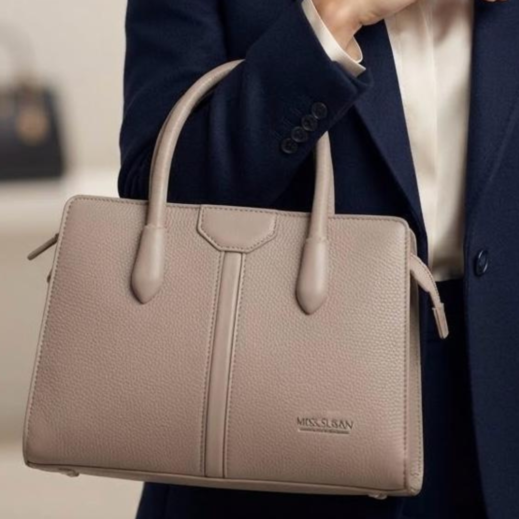 Miss Susan handbag with a pebbled texture and a structured Beige